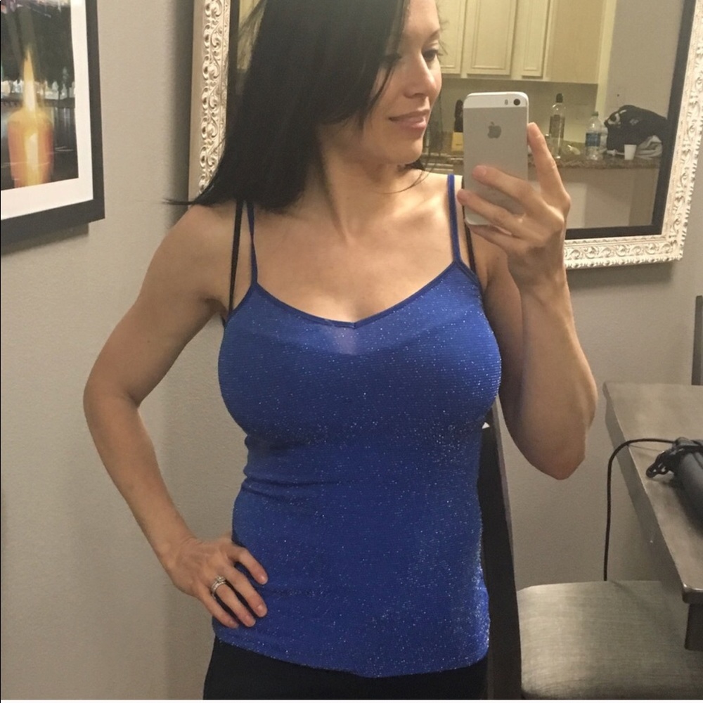 Express sexy dress top blue shimmer silver